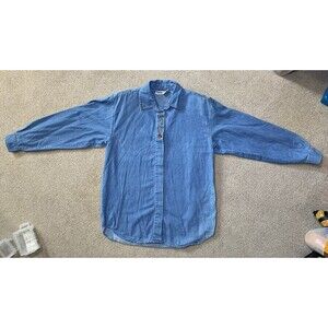 Vintage Capacity Embroidered Christmas Denim Shirt Medium Blue 90s Cotton